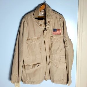 True Religion tan military style jacket size xl